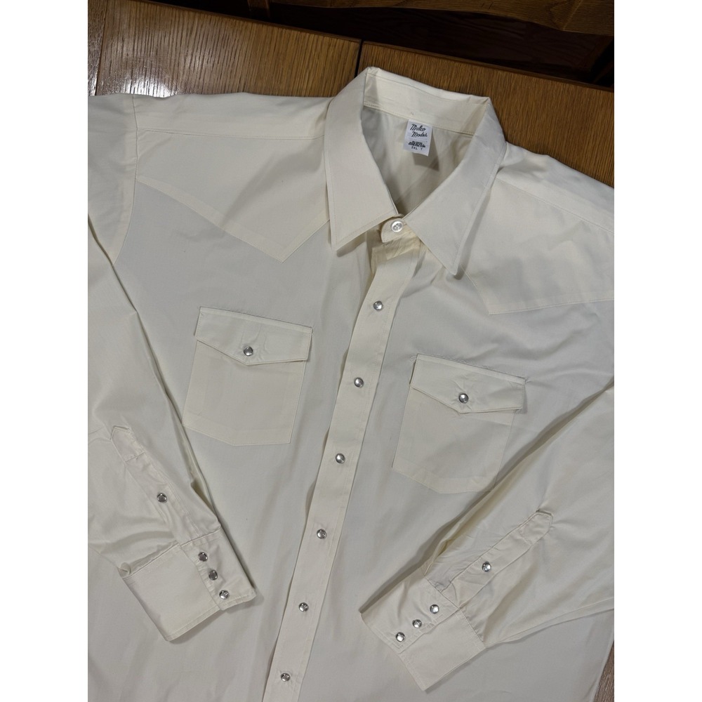 Malco Modes Vintage Western Pearl Snap Shirt‎ Cream XXL Tall USA Rodeo Cowboy